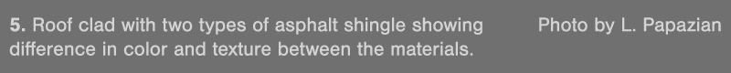 5  Roof clad with two types of asphalt shingle showing Photo by L  Papazian difference in color and texture between t   