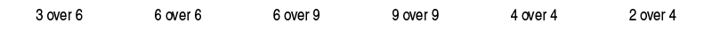 3 over 6,6 over 6,6 over 9,9 over 9,4 over 4,2 over 4