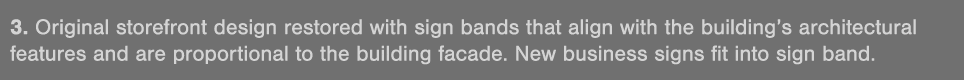 3  Original storefront design restored with sign bands that align with the building s architectural features and are    